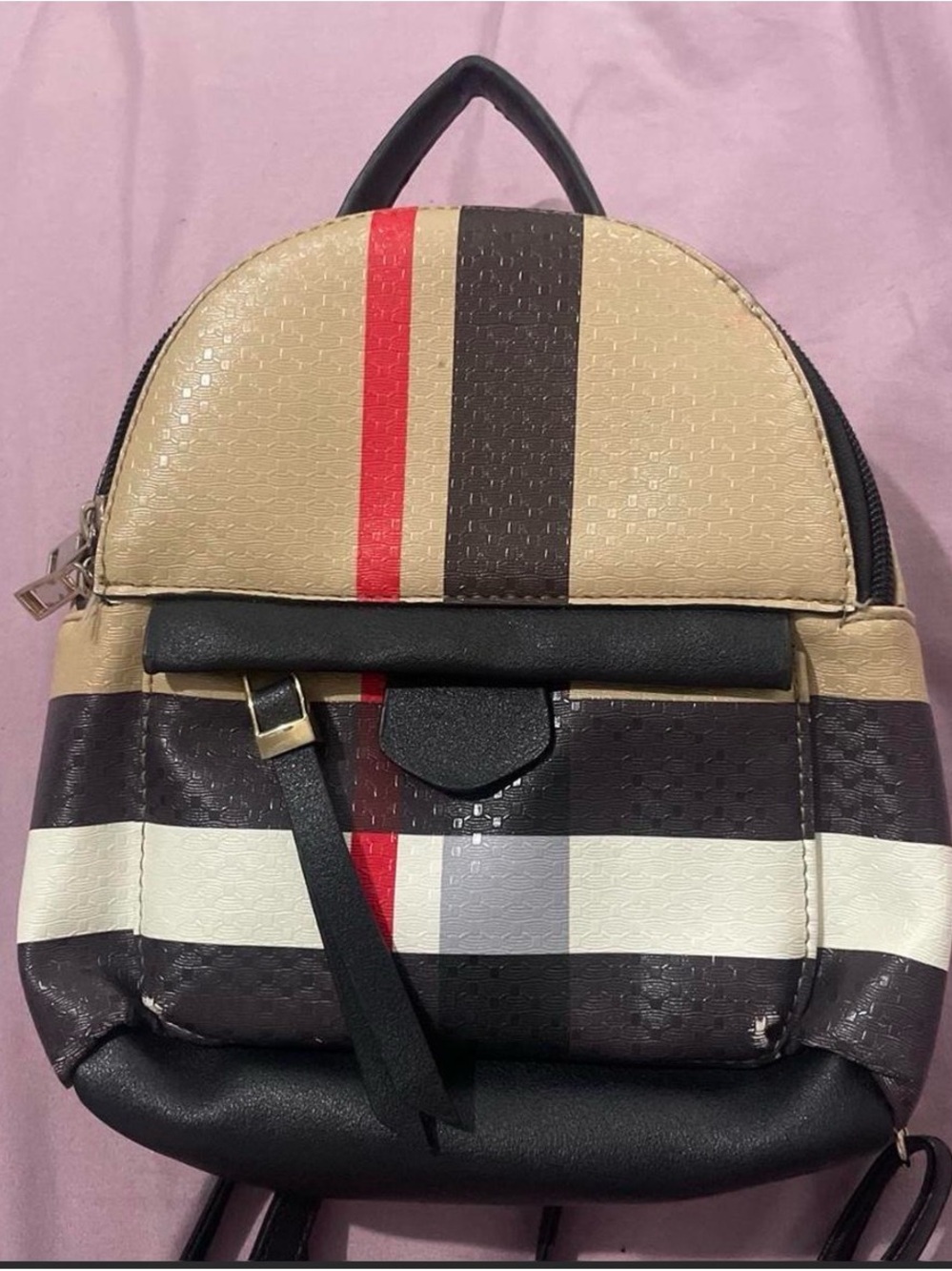 Beige and Black Striped Women’s Backpack